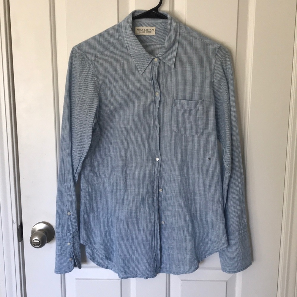 Nili Lotan blue striped button down M